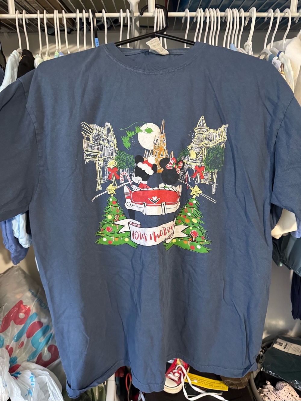 Disney Navy Blue Holiday Graphic T-Shirt - Very Merry Design